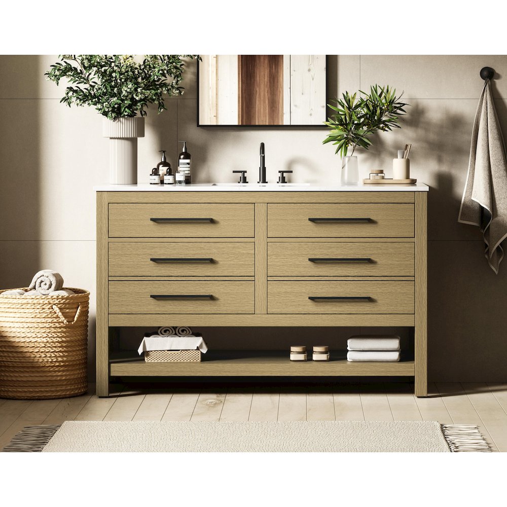54 inch Single Bathroom Vanity in Honey Brown. Picture 2