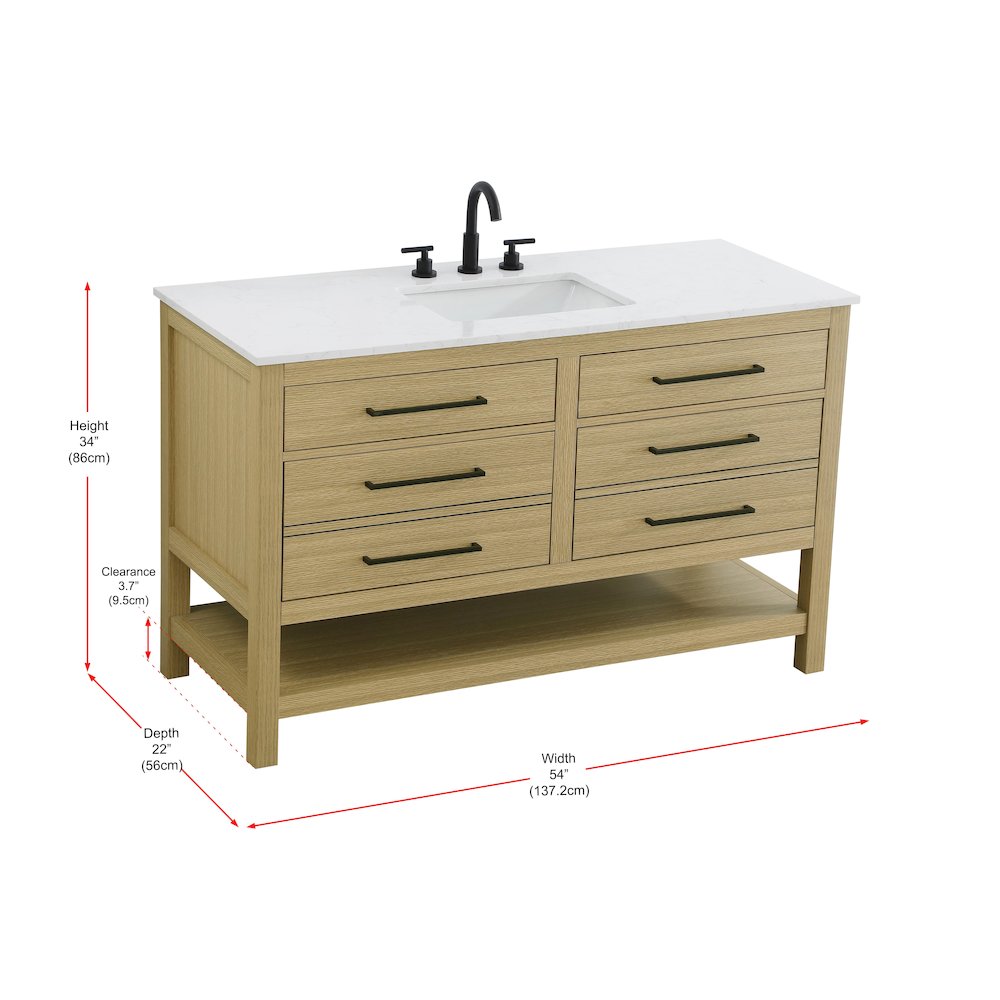 54 inch Single Bathroom Vanity in Honey Brown. Picture 13