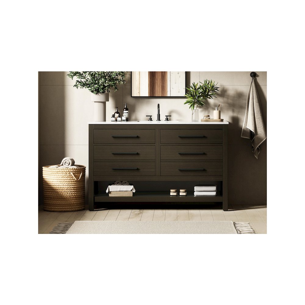 54 inch Single Bathroom Vanity in Mocha Brown. Picture 2