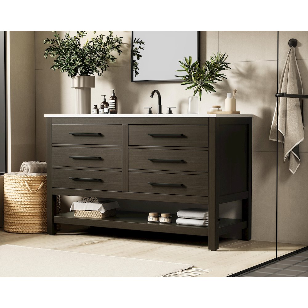 54 inch Single Bathroom Vanity in Mocha Brown. Picture 3