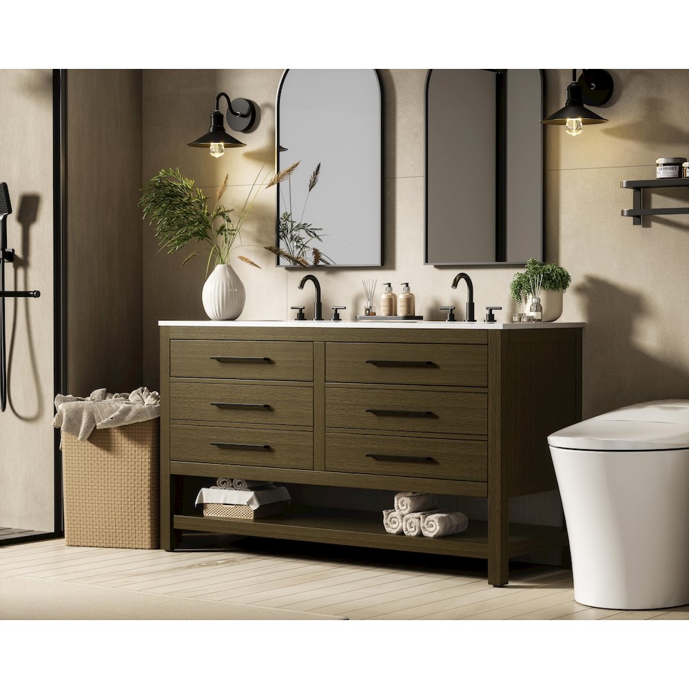 60 inch Double Bathroom Vanity in Chestnut Brown. Picture 3