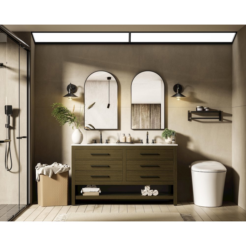 60 inch Double Bathroom Vanity in Chestnut Brown. Picture 4