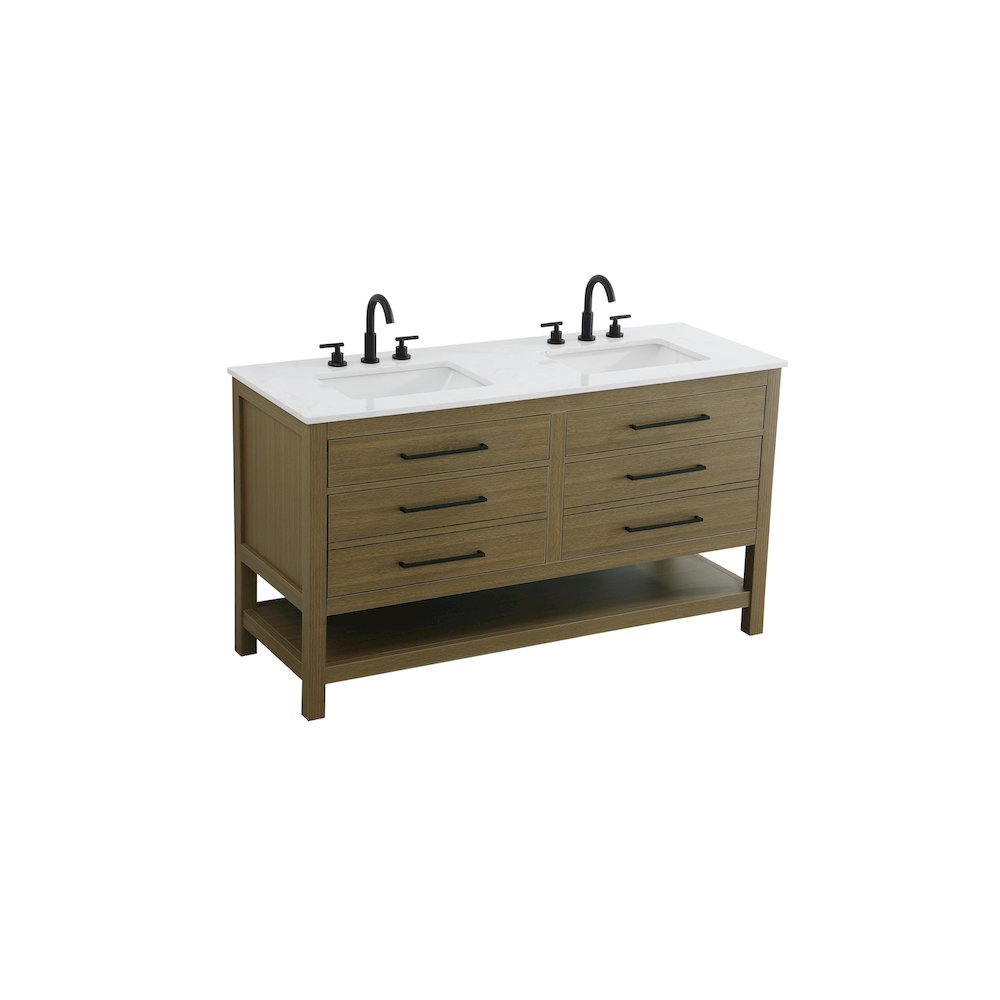 60 inch Double Bathroom Vanity in Chestnut Brown. Picture 6