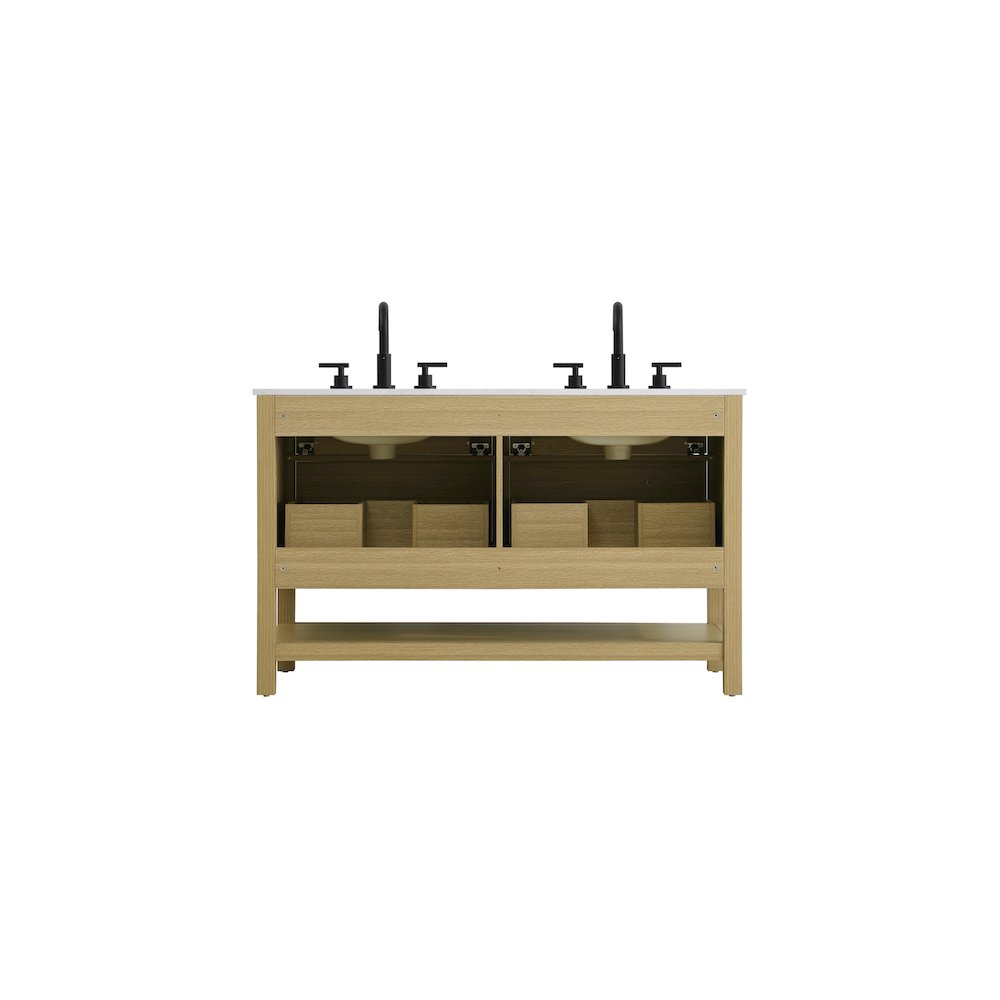 60 inch Double Bathroom Vanity in Honey Brown. Picture 12