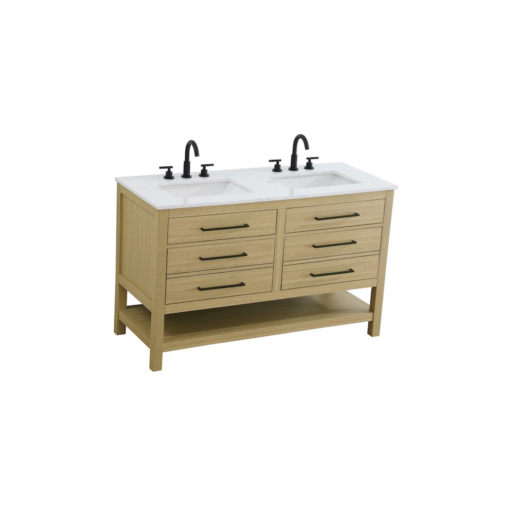 60 inch Double Bathroom Vanity in Honey Brown. Picture 6