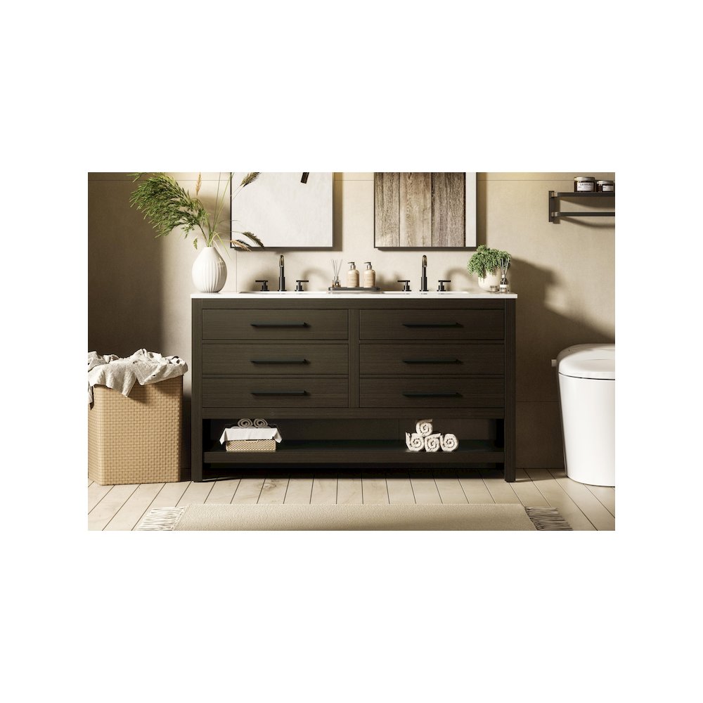 60 inch Double Bathroom Vanity in Mocha Brown. Picture 2