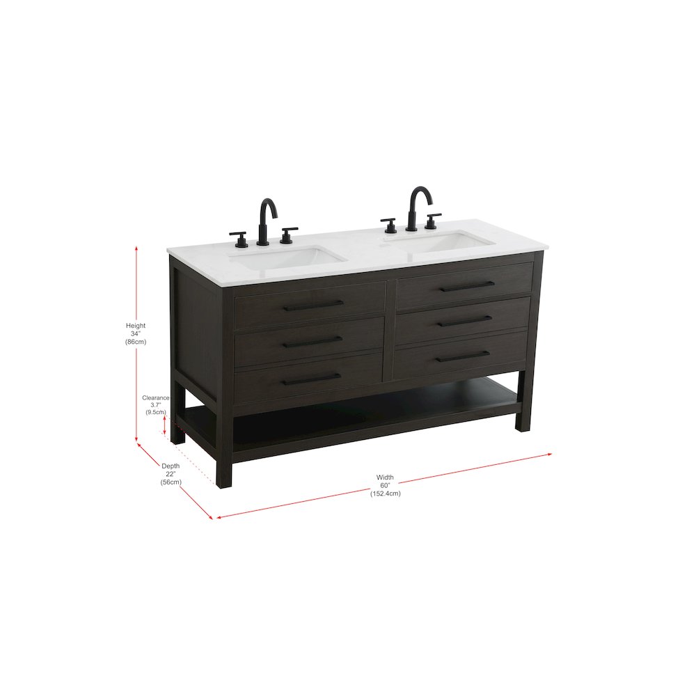 60 inch Double Bathroom Vanity in Mocha Brown. Picture 13