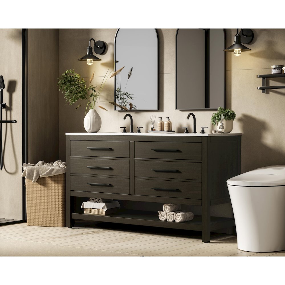 60 inch Double Bathroom Vanity in Mocha Brown. Picture 3