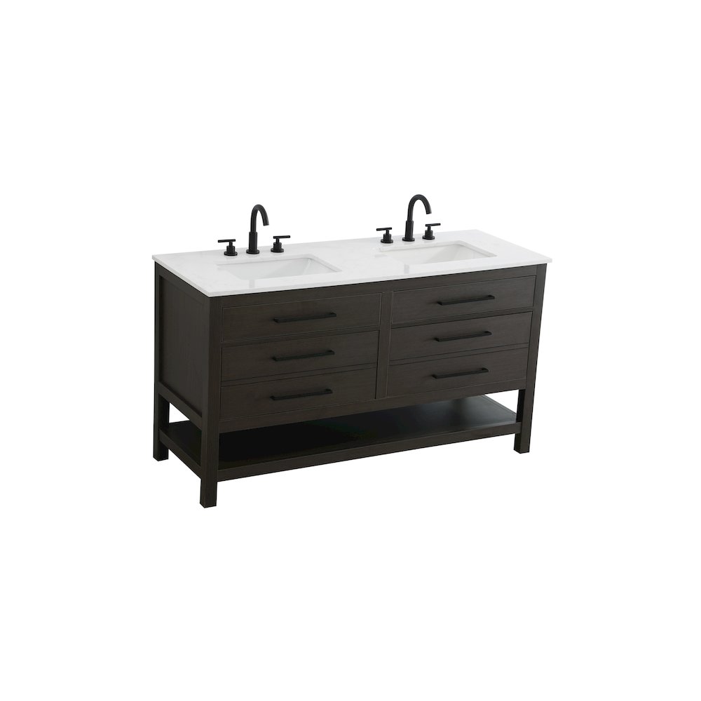60 inch Double Bathroom Vanity in Mocha Brown. Picture 6