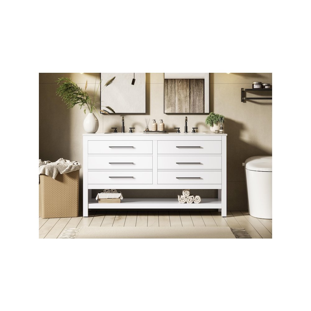 60 inch Double Bathroom Vanity in White. Picture 2