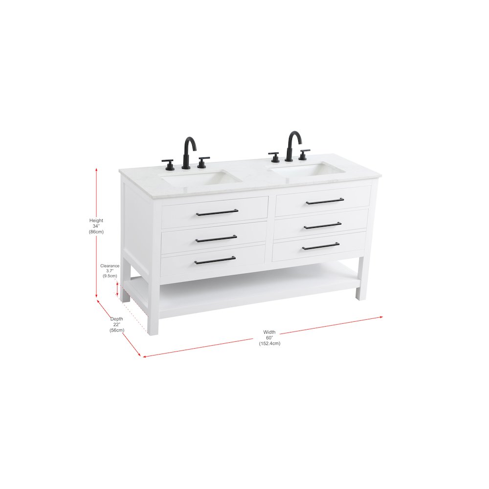 60 inch Double Bathroom Vanity in White. Picture 13