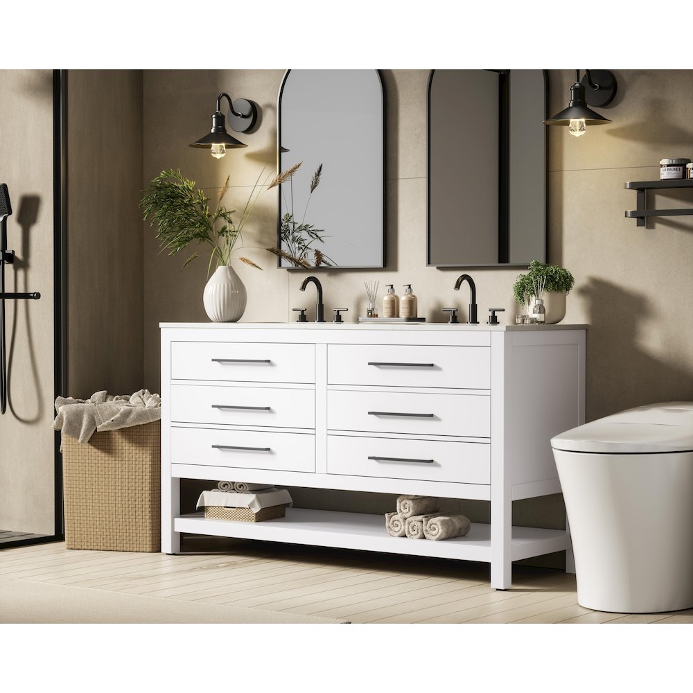 60 inch Double Bathroom Vanity in White. Picture 3