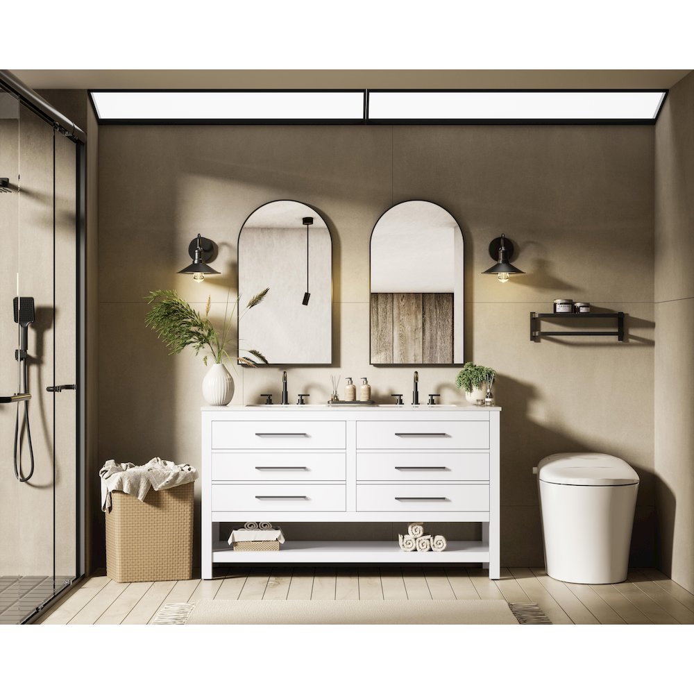 60 inch Double Bathroom Vanity in White. Picture 4
