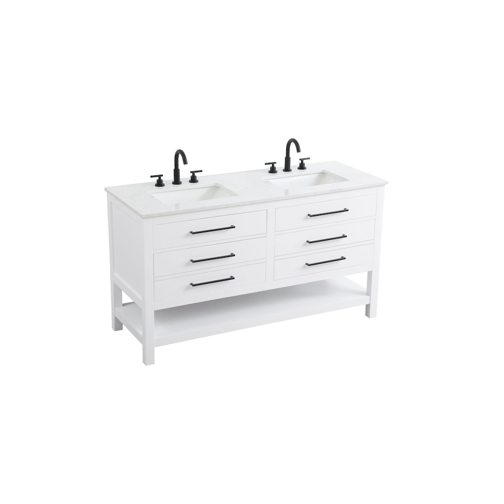 60 inch Double Bathroom Vanity in White. Picture 6