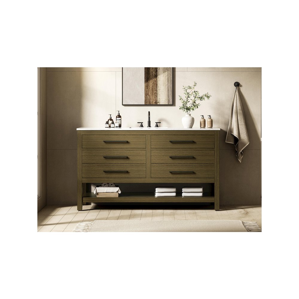 60 inch Single Bathroom Vanity in Chestnut Brown. Picture 2