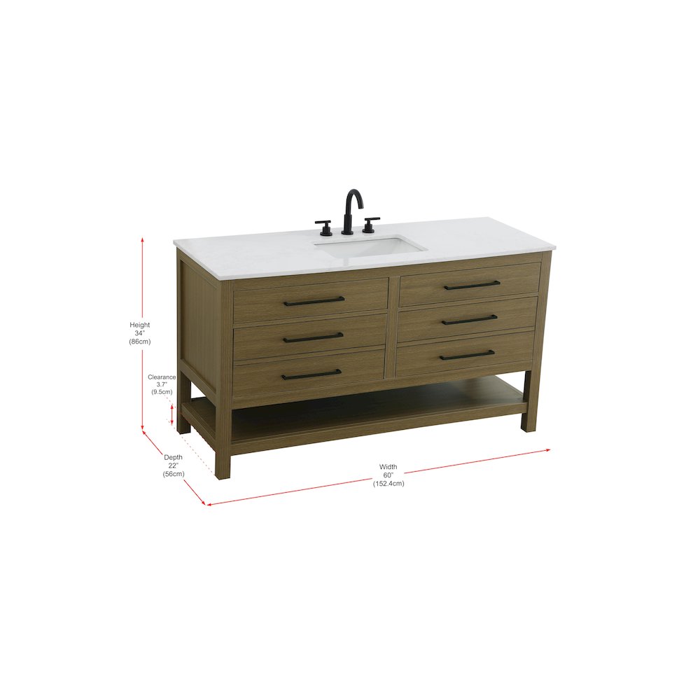 60 inch Single Bathroom Vanity in Chestnut Brown. Picture 13
