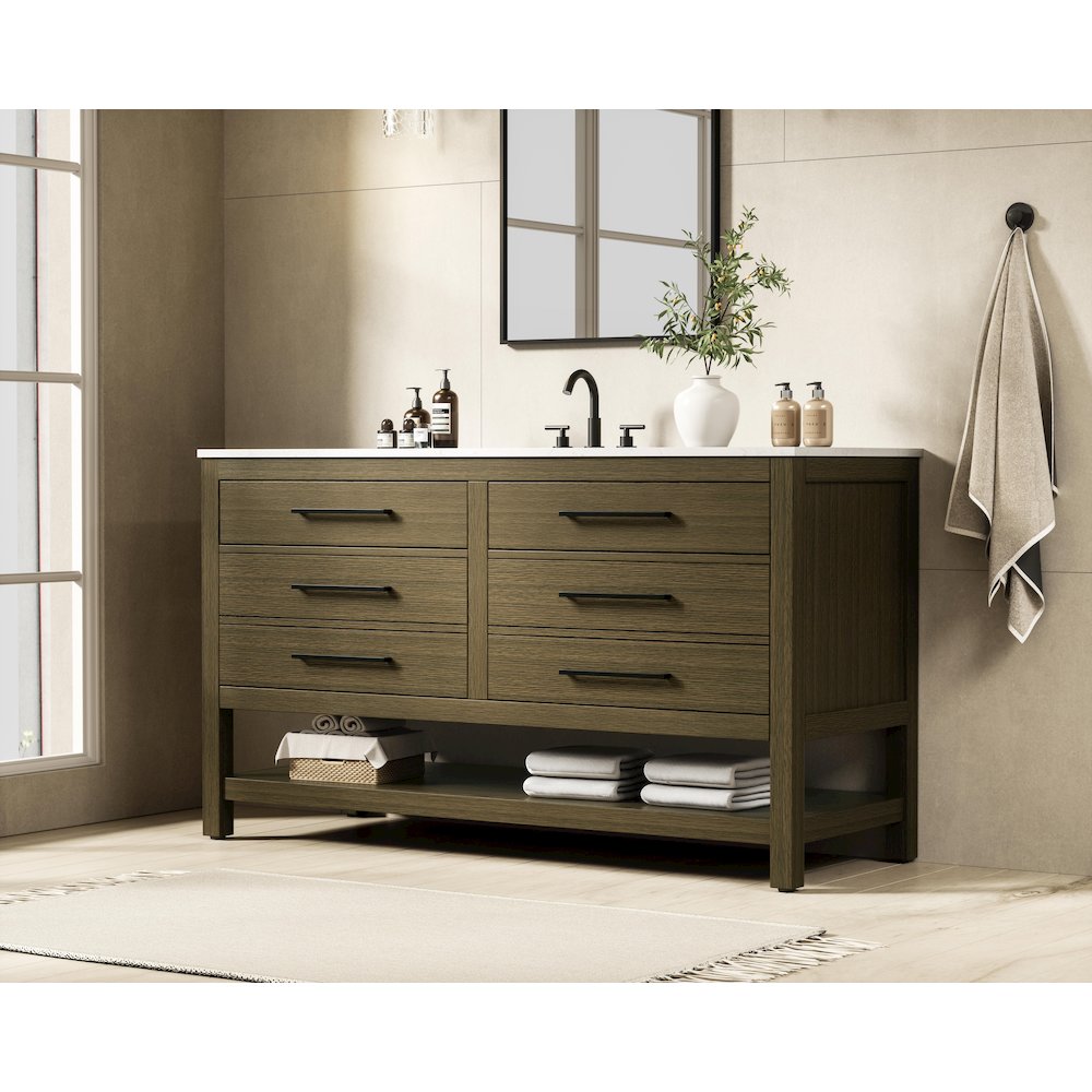 60 inch Single Bathroom Vanity in Chestnut Brown. Picture 3