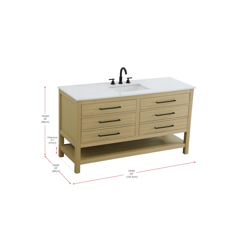 60 inch Single Bathroom Vanity in Honey Brown. Picture 13