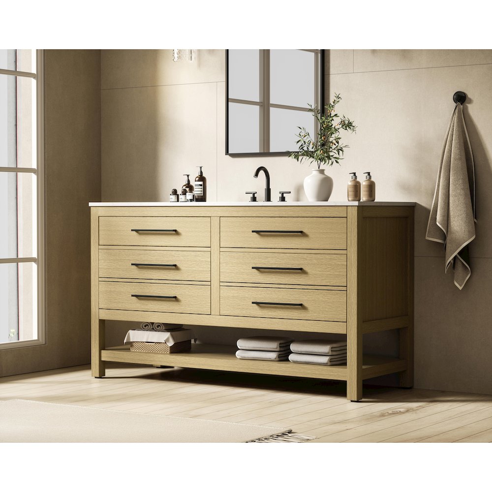 60 inch Single Bathroom Vanity in Honey Brown. Picture 3