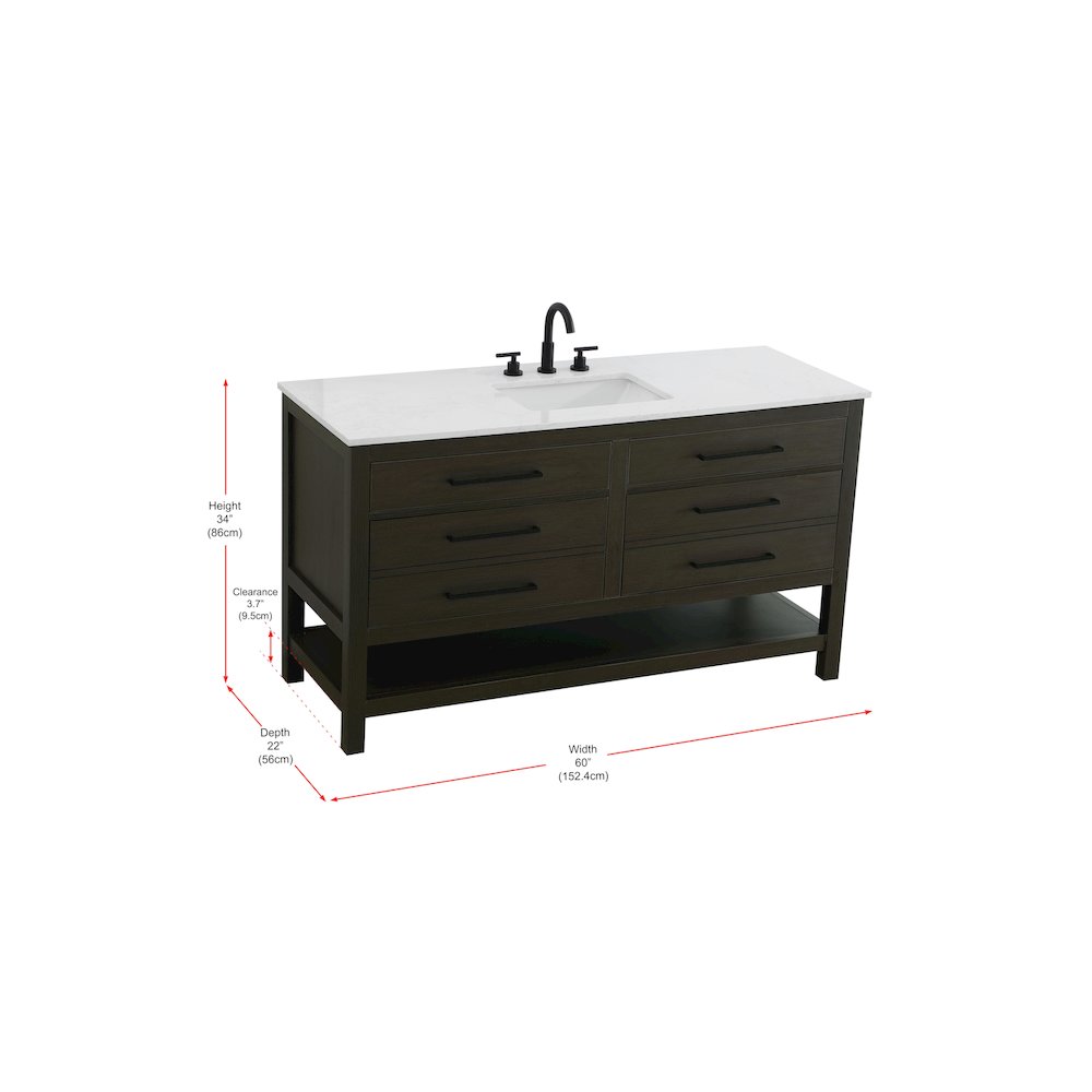 60 inch Single Bathroom Vanity in Mocha Brown. Picture 13