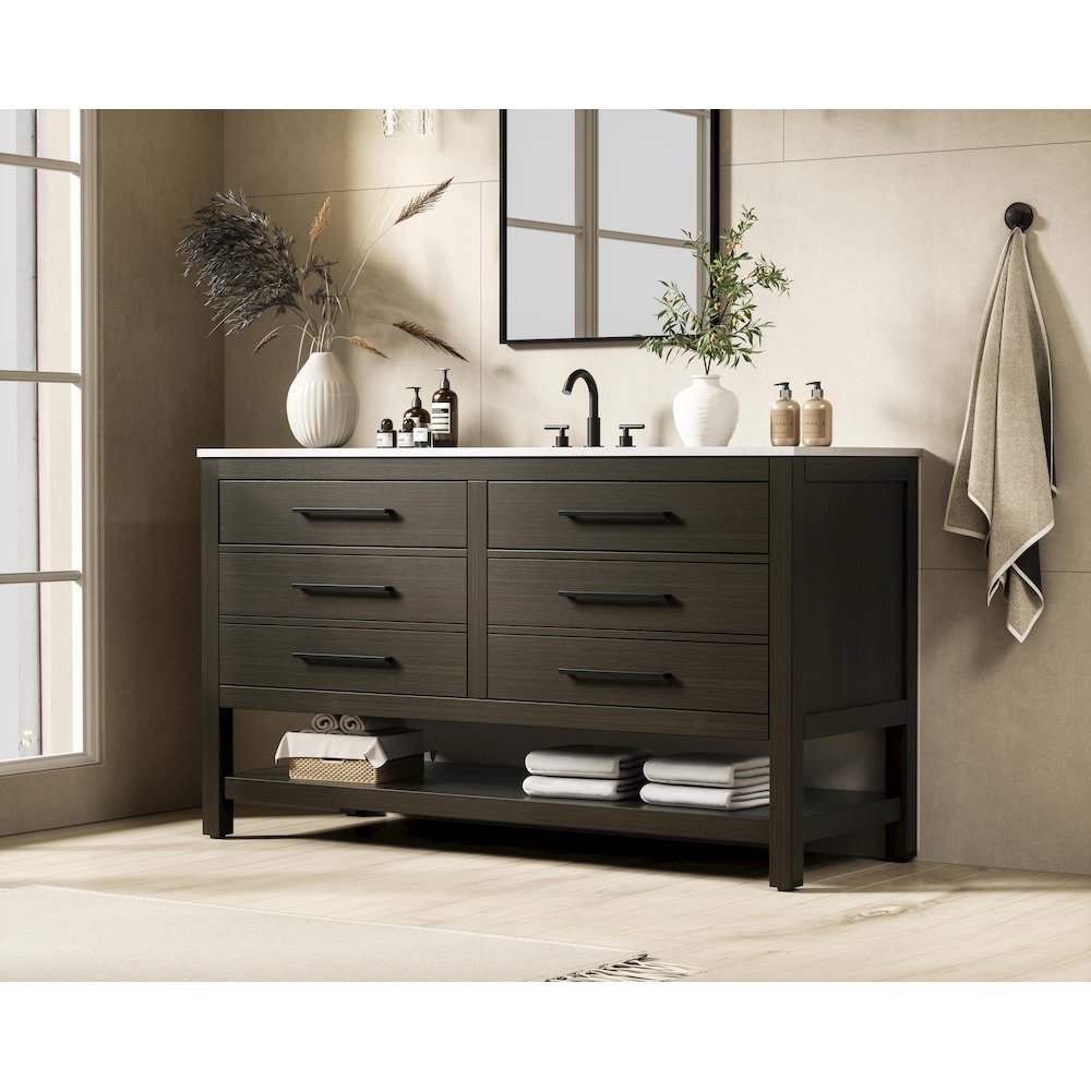 60 inch Single Bathroom Vanity in Mocha Brown. Picture 3