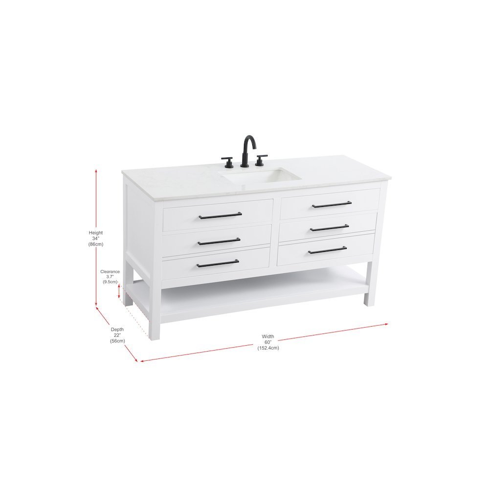 60 inch Single Bathroom Vanity in White. Picture 13