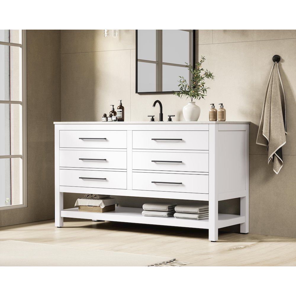 60 inch Single Bathroom Vanity in White. Picture 3