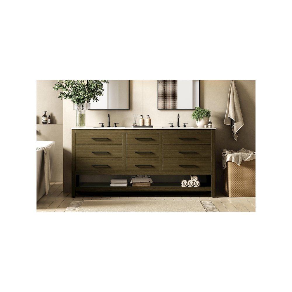72 inch Double Bathroom Vanity in Chestnut Brown. Picture 2