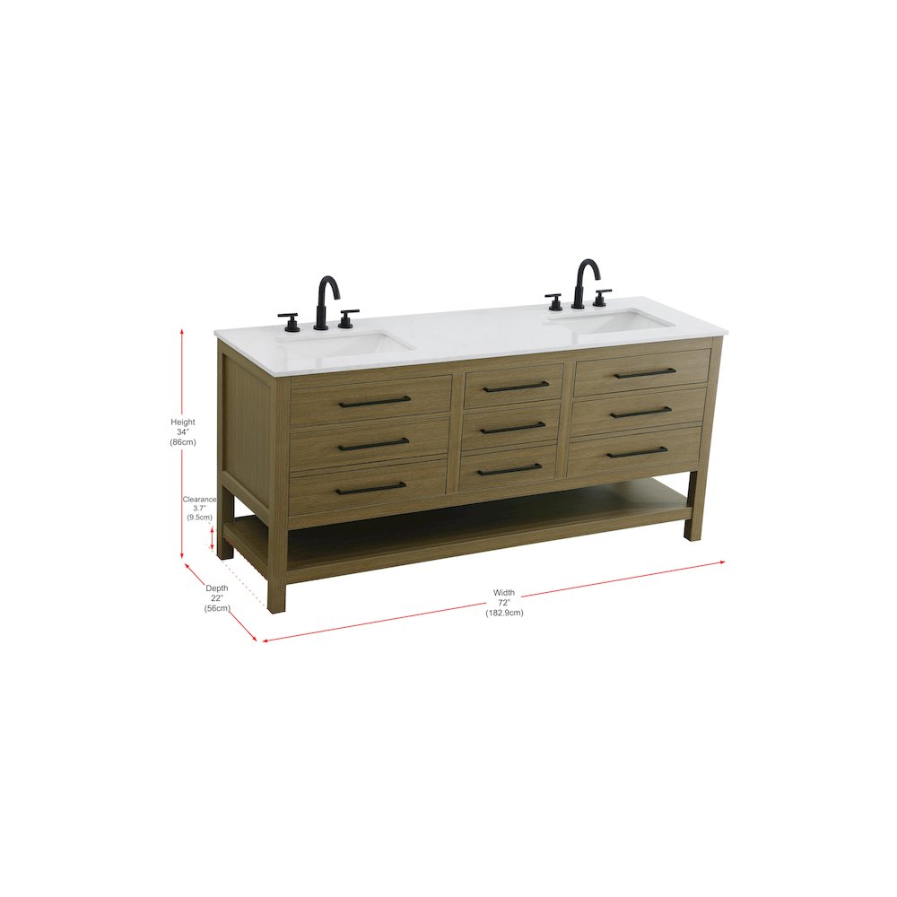 72 inch Double Bathroom Vanity in Chestnut Brown. Picture 13
