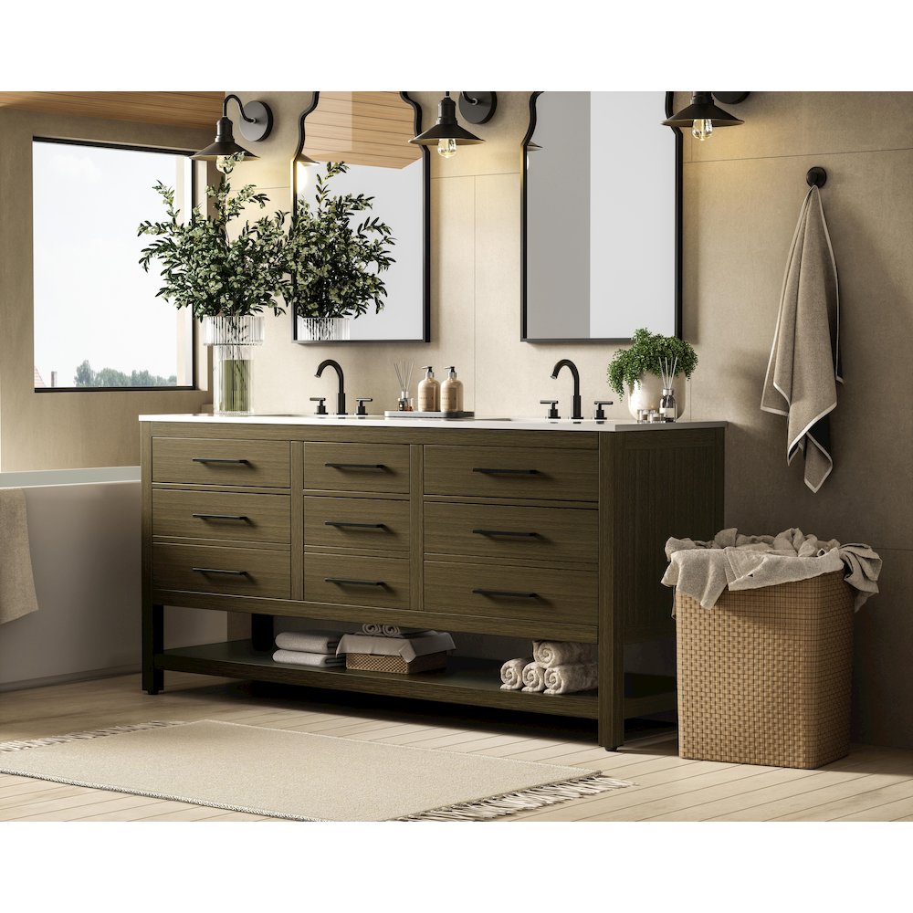 72 inch Double Bathroom Vanity in Chestnut Brown. Picture 3