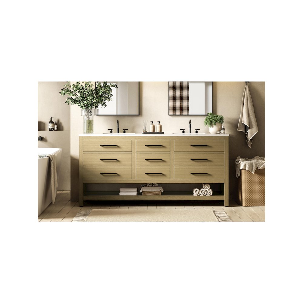 72 inch Double Bathroom Vanity in Honey Brown. Picture 2