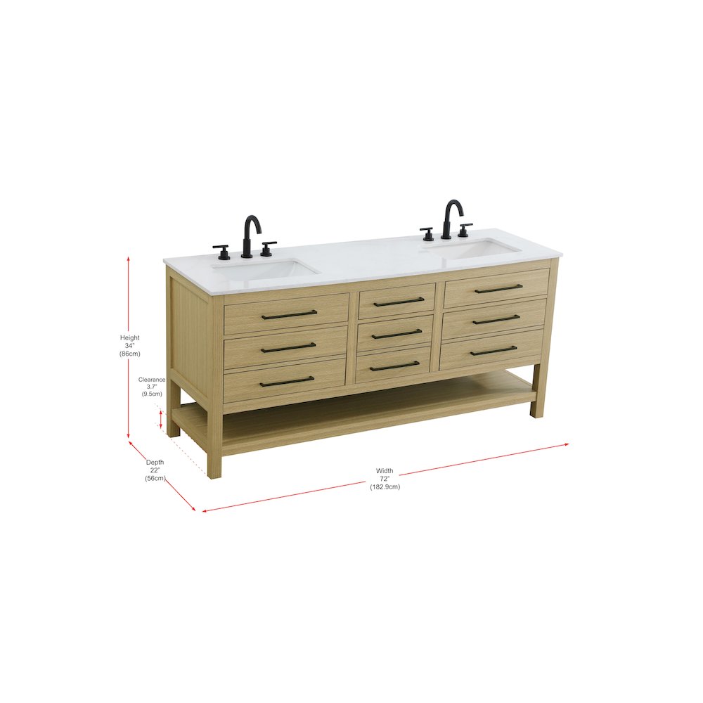 72 inch Double Bathroom Vanity in Honey Brown. Picture 13