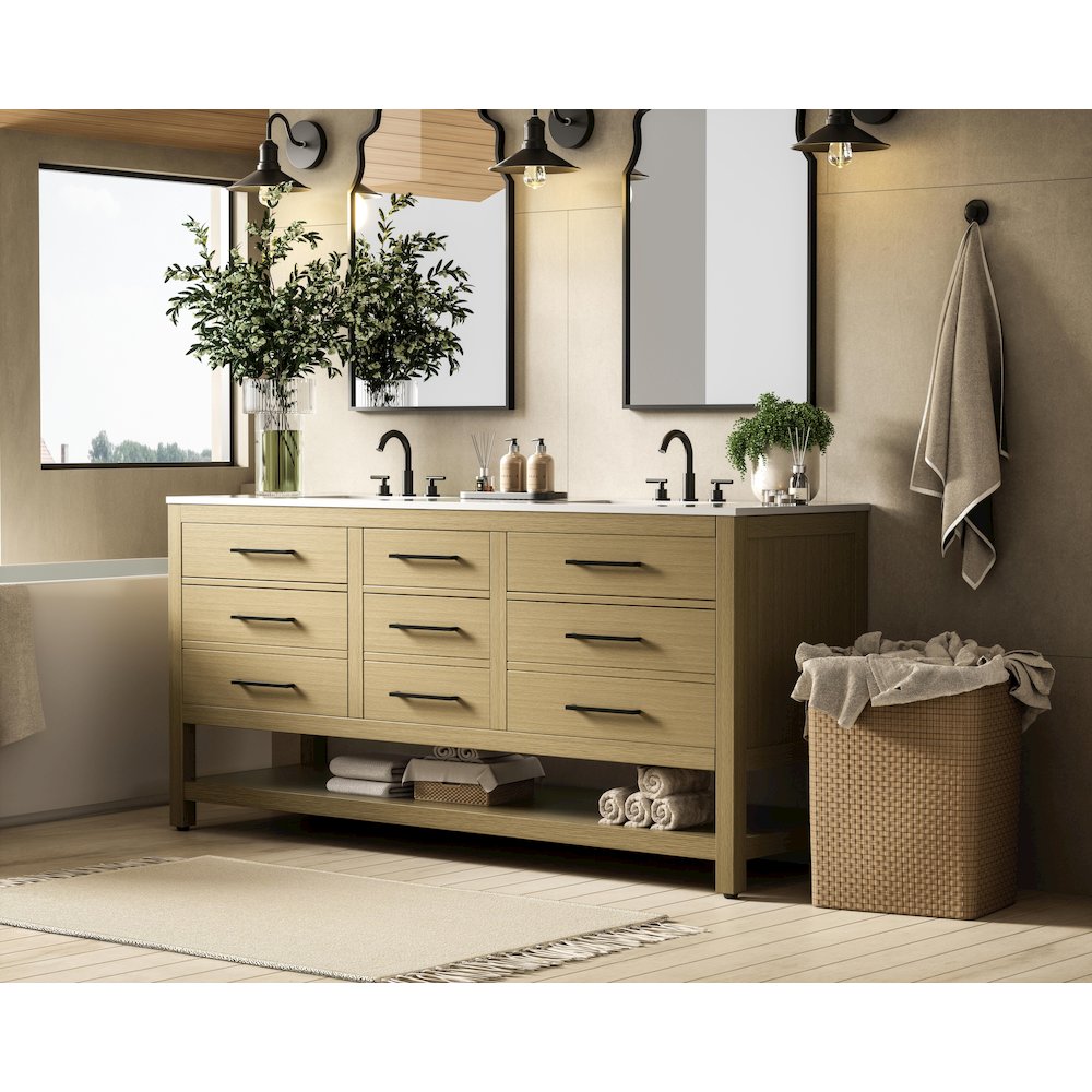 72 inch Double Bathroom Vanity in Honey Brown. Picture 3