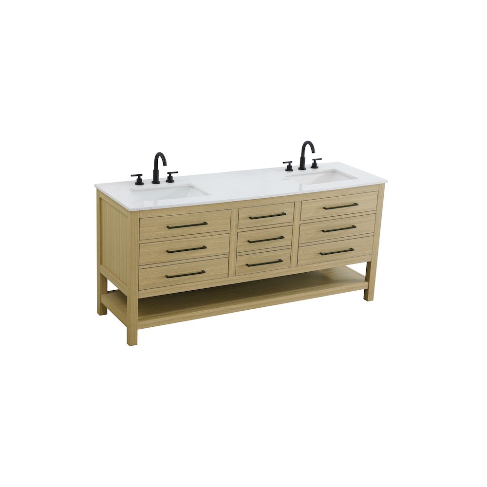 72 inch Double Bathroom Vanity in Honey Brown. Picture 6