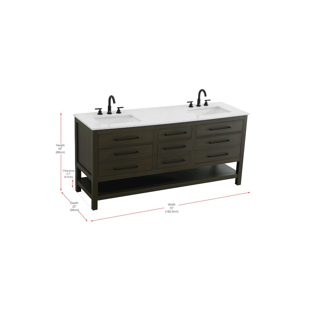 72 inch Double Bathroom Vanity in Mocha Brown. Picture 13