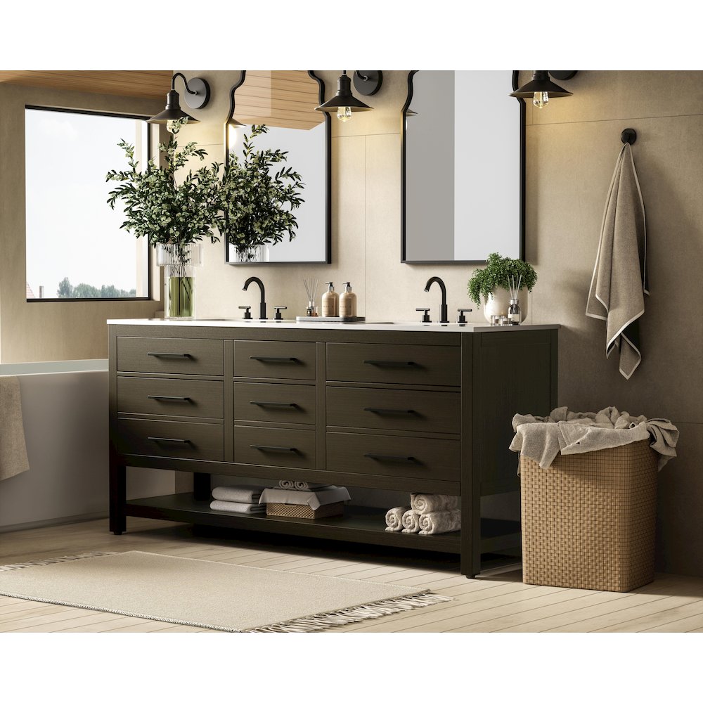 72 inch Double Bathroom Vanity in Mocha Brown. Picture 3