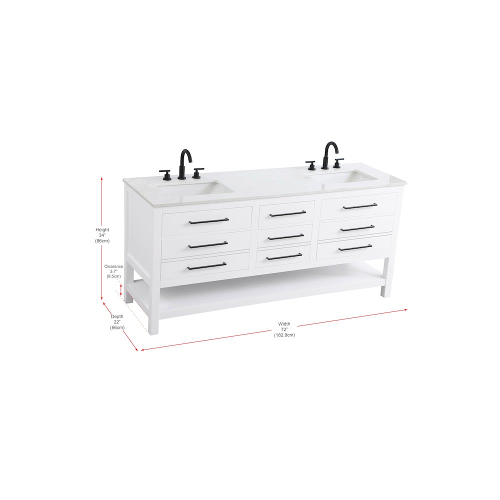 72 inch Double Bathroom Vanity in White. Picture 13