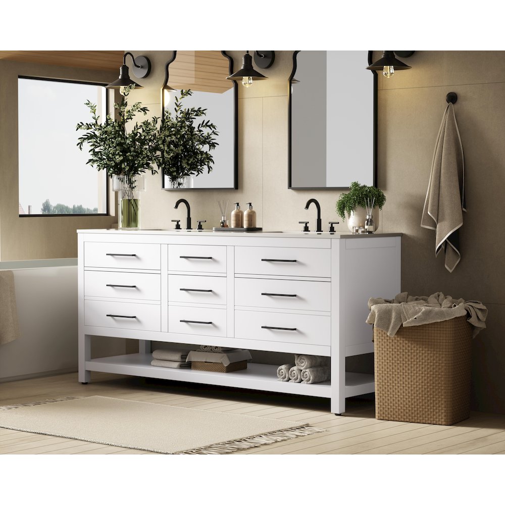 72 inch Double Bathroom Vanity in White. Picture 3