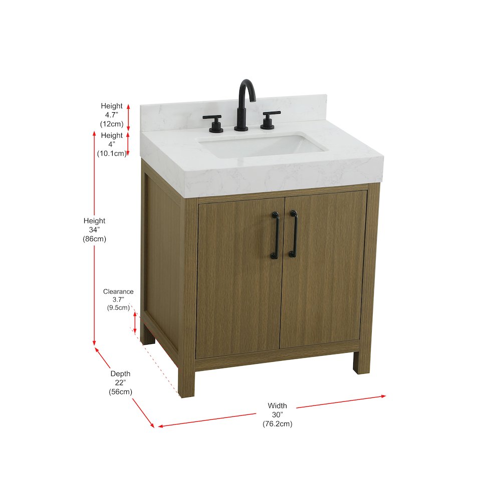 30 inch Single Bathroom Vanity In Chestnut Brown with backsplash. Picture 13