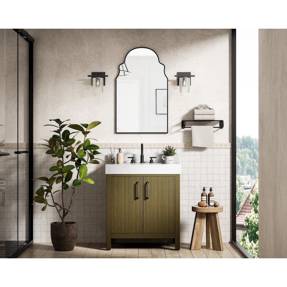 30 inch Single Bathroom Vanity In Chestnut Brown with backsplash. Picture 4