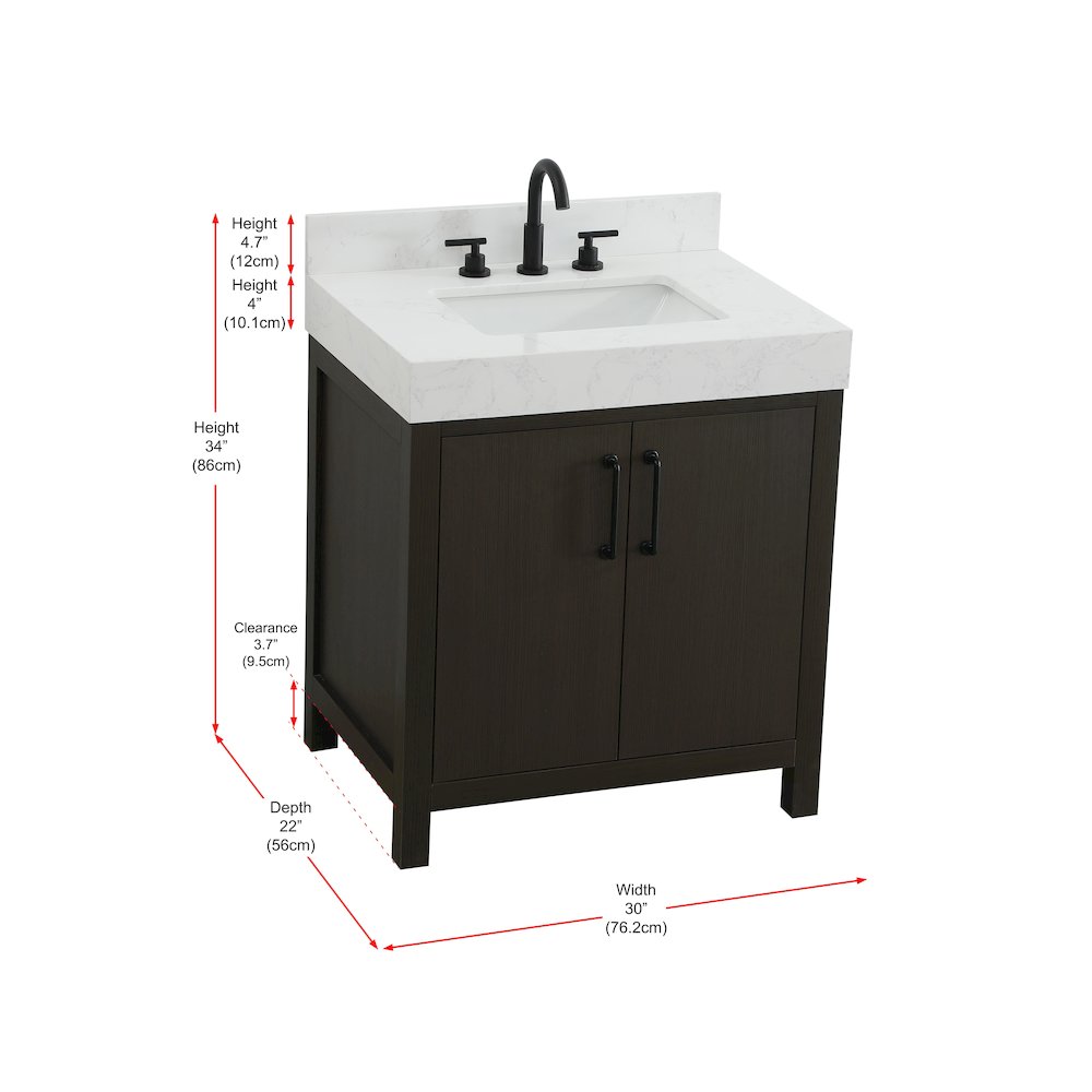 30 inch Single Bathroom Vanity In Mocha Brown with backsplash. Picture 13