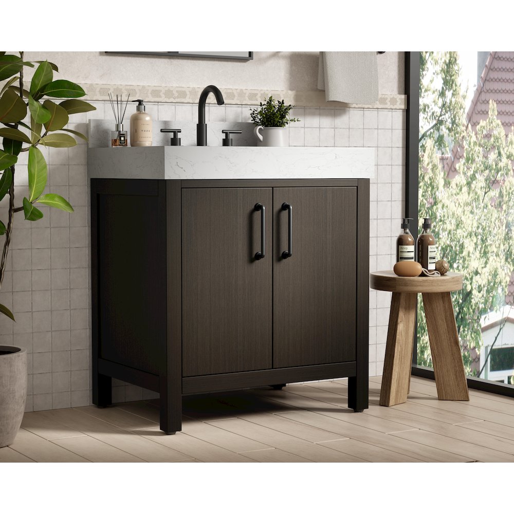 30 inch Single Bathroom Vanity In Mocha Brown with backsplash. Picture 3