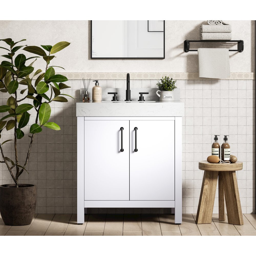 30 inch Single Bathroom Vanity In White with backsplash. Picture 2