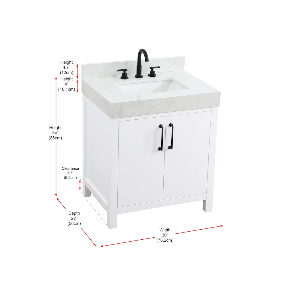 30 inch Single Bathroom Vanity In White with backsplash. Picture 13