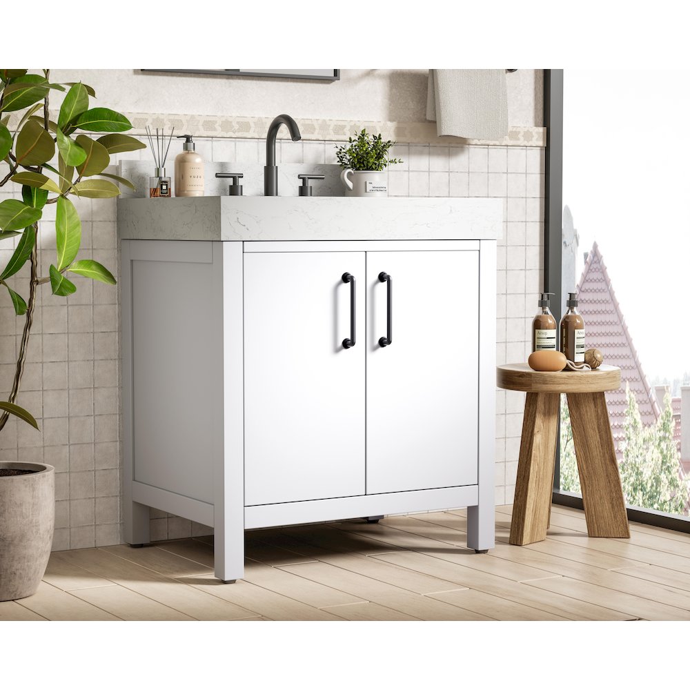 30 inch Single Bathroom Vanity In White with backsplash. Picture 3