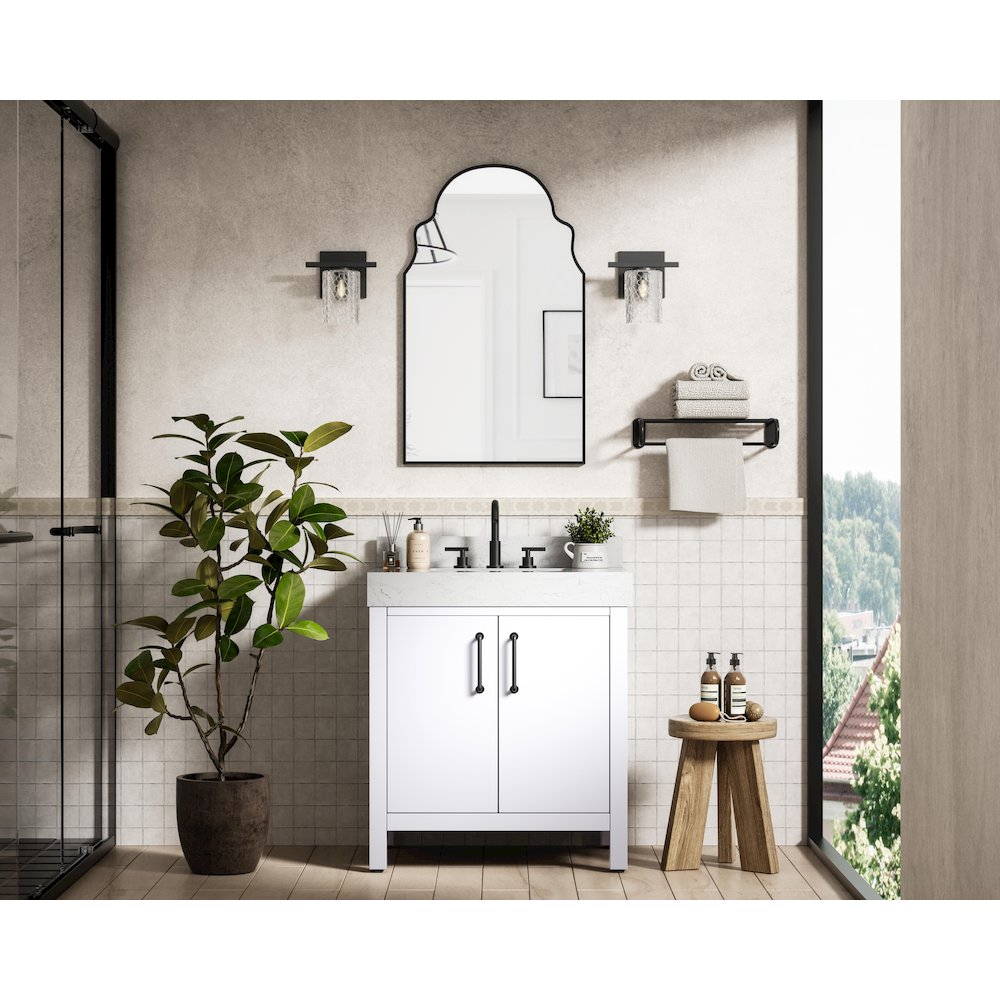 30 inch Single Bathroom Vanity In White with backsplash. Picture 4