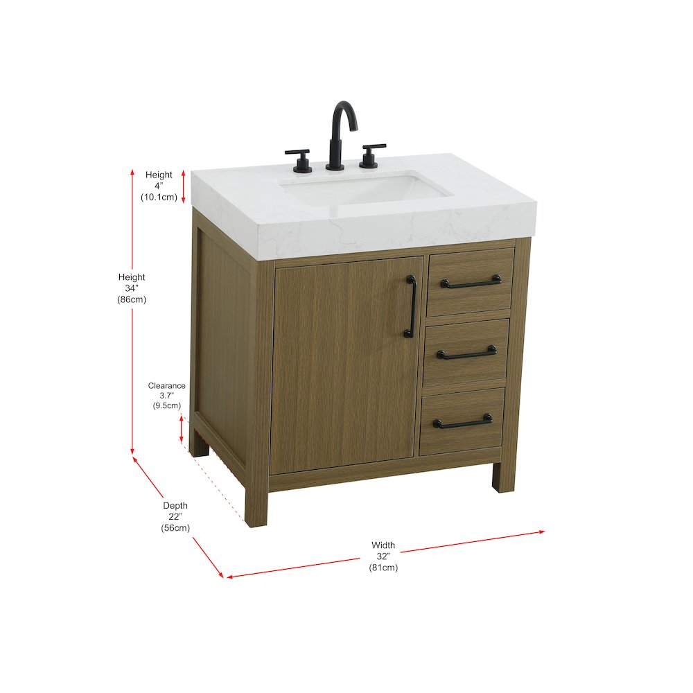32 inch Single Bathroom Vanity In Chestnut Brown. Picture 13