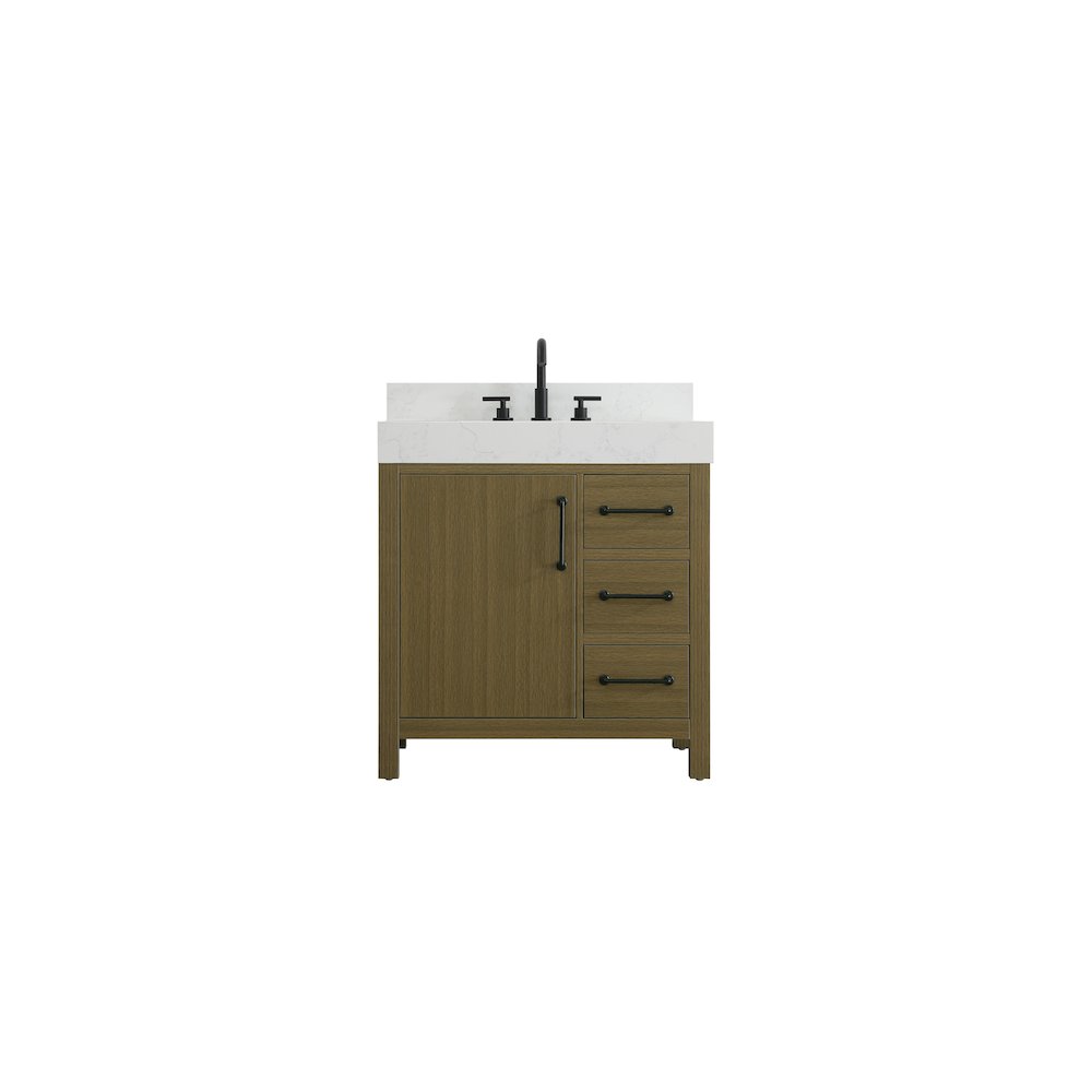 32 inch Single Bathroom Vanity In Chestnut Brown with backsplash. Picture 1