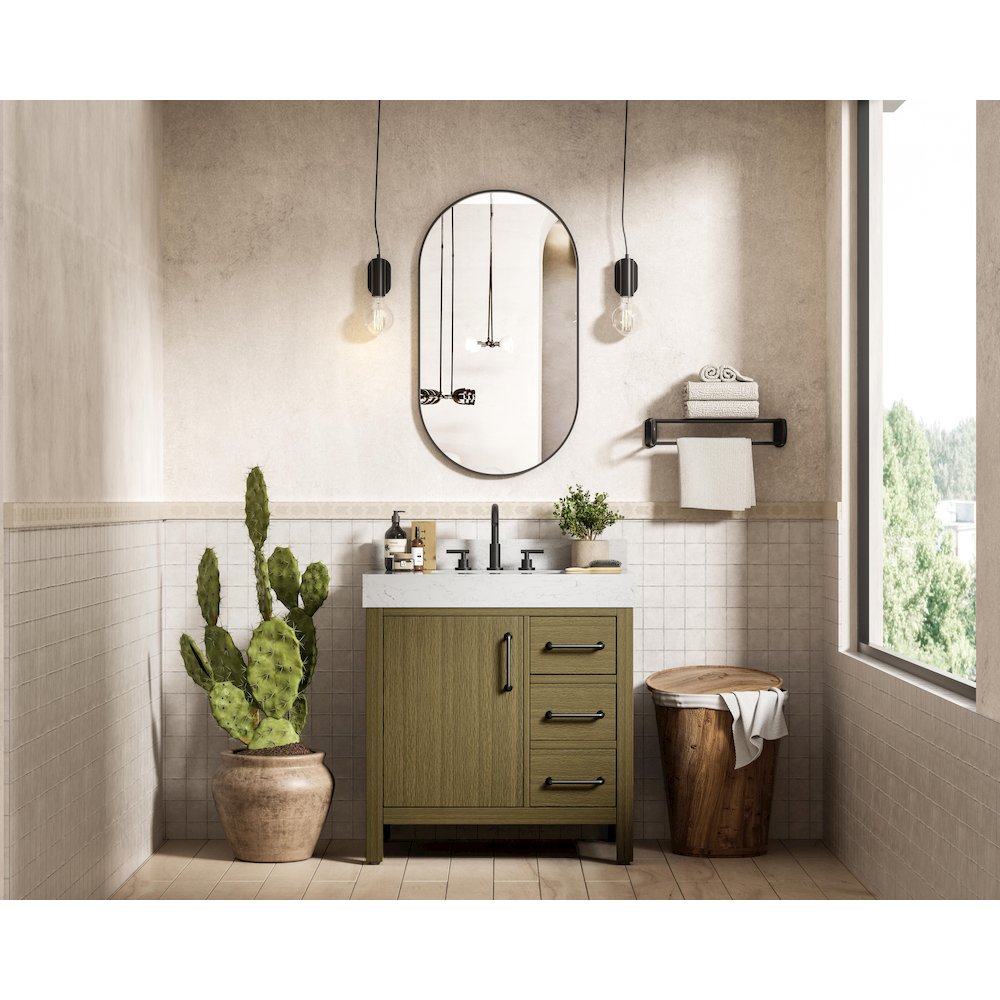 32 inch Single Bathroom Vanity In Chestnut Brown with backsplash. Picture 4