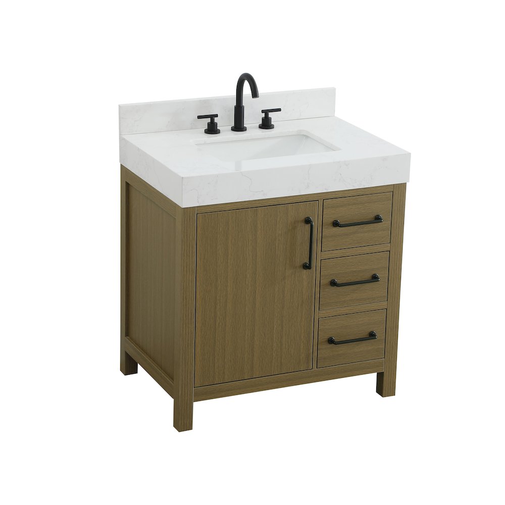 32 inch Single Bathroom Vanity In Chestnut Brown with backsplash. Picture 6